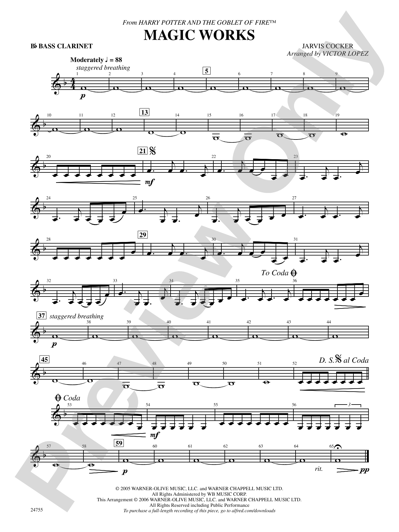 Magic Works (from Harry Potter and the Goblet of Fire): B-flat Bass Clarinet