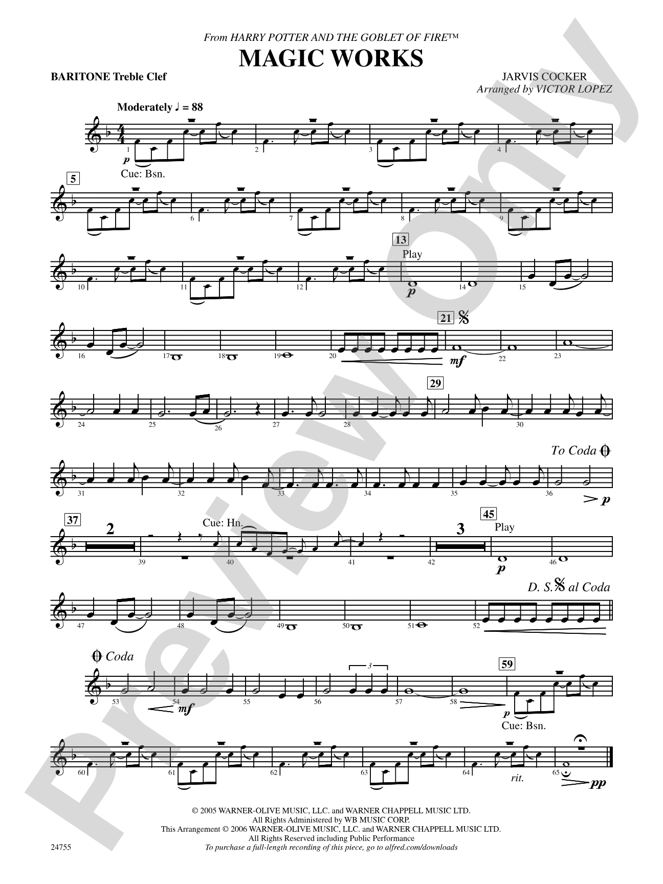 Magic Works (from Harry Potter and the Goblet of Fire): Baritone T.C.