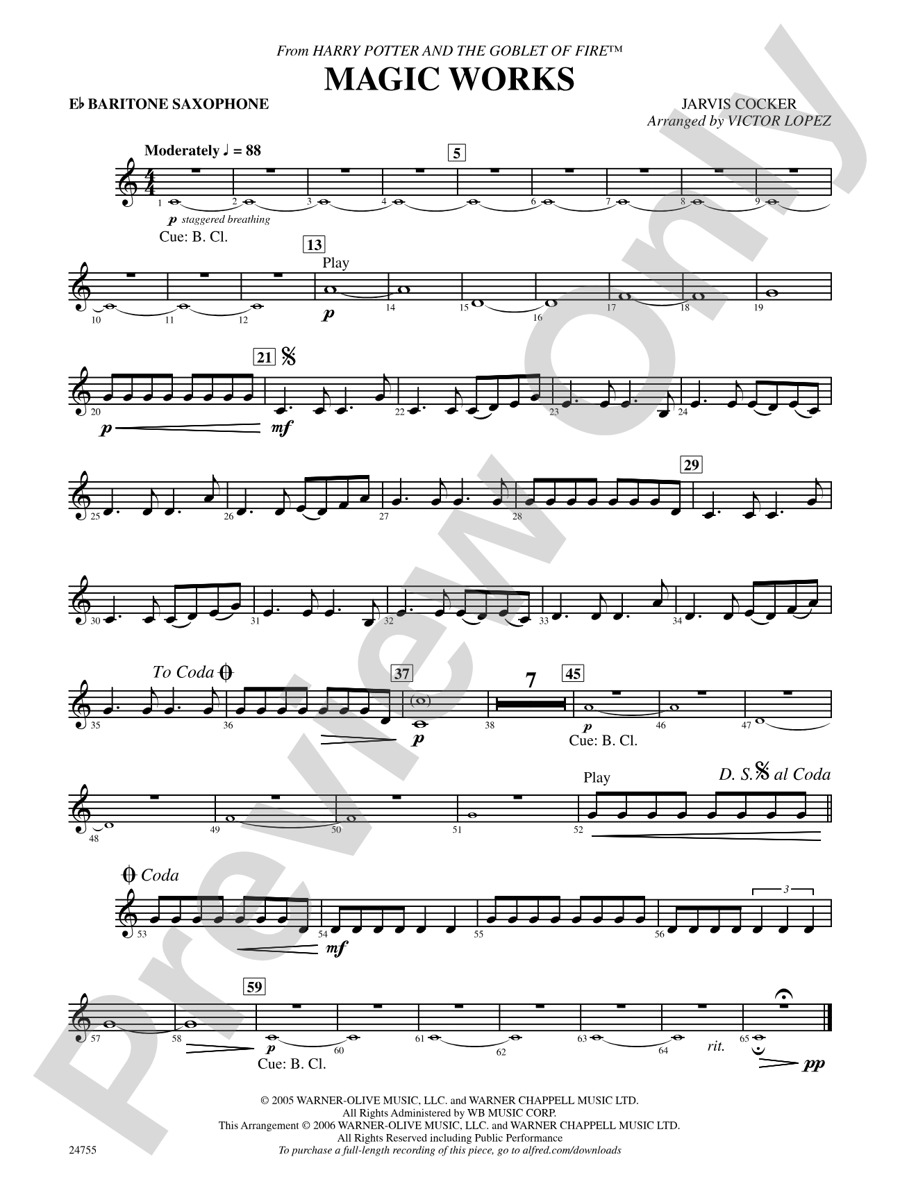 Magic Works (from Harry Potter and the Goblet of Fire): E-flat Baritone Saxophone