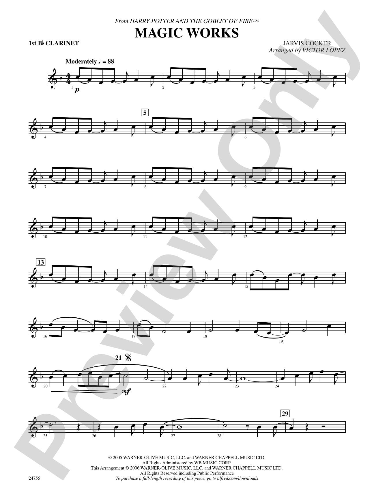 Magic Works (from Harry Potter and the Goblet of Fire): 1st B-flat Clarinet