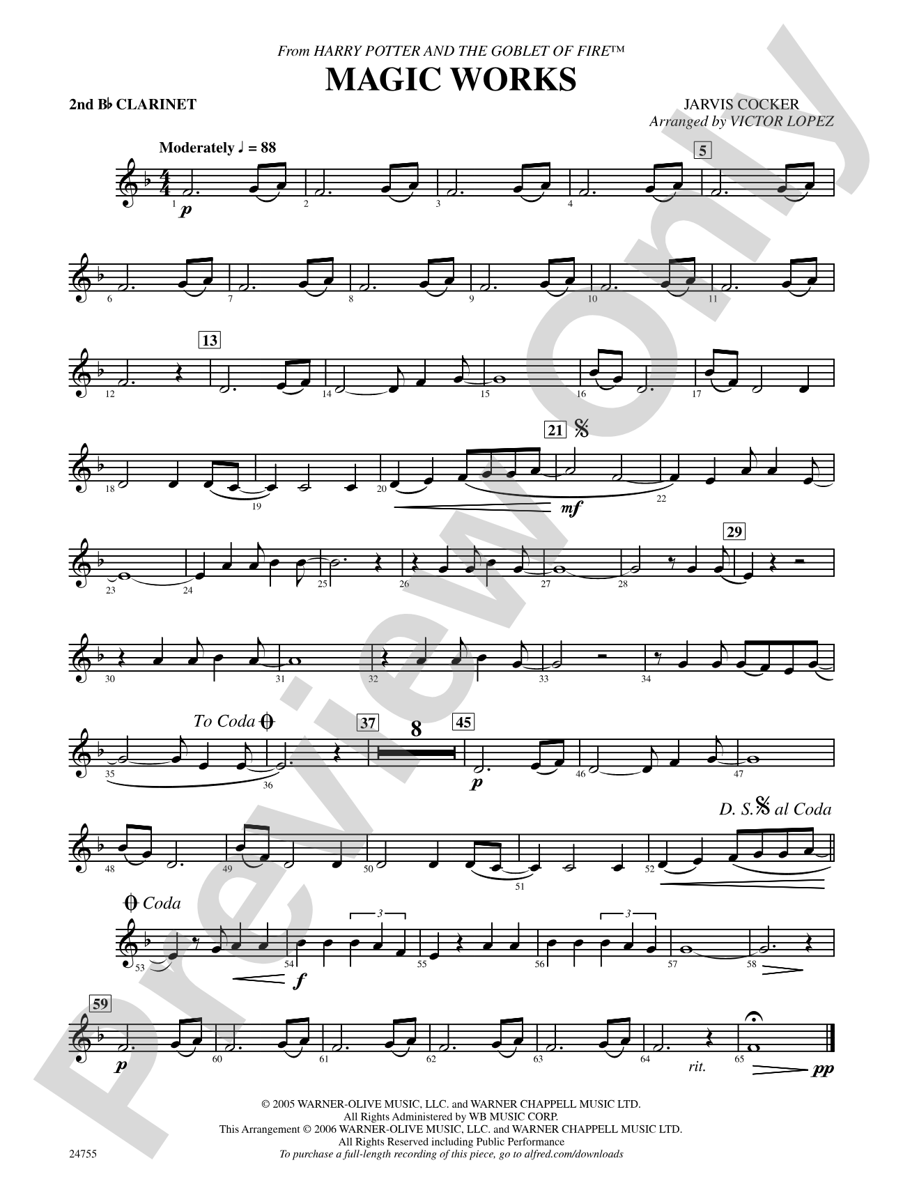 Magic Works (from Harry Potter and the Goblet of Fire): 2nd B-flat Clarinet
