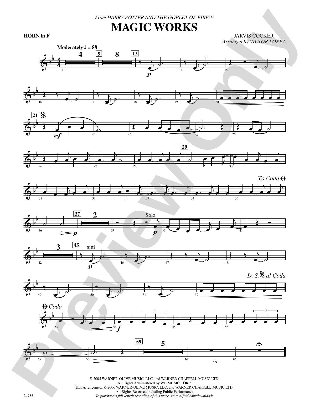 Magic Works (from Harry Potter and the Goblet of Fire): 1st F Horn