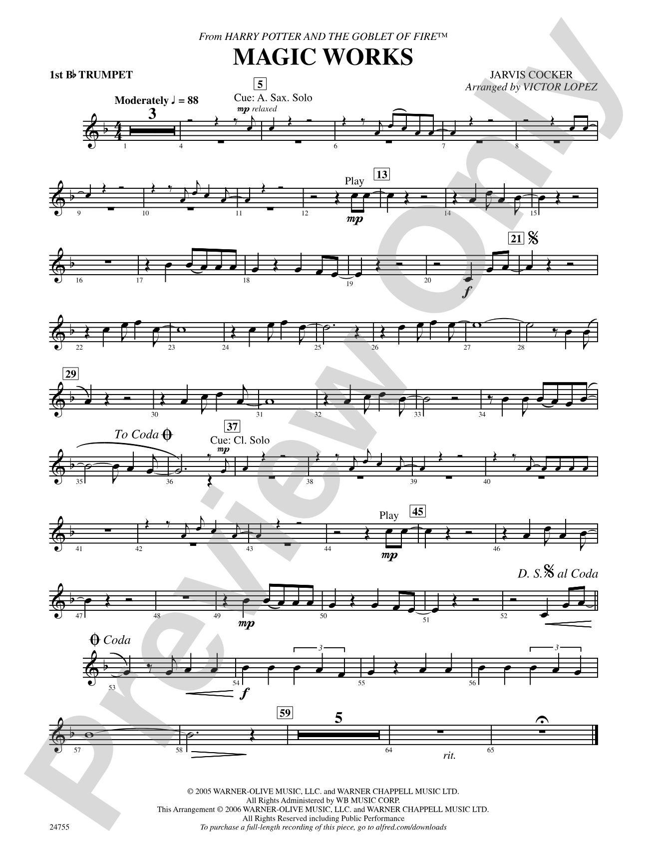 Magic Works (from Harry Potter and the Goblet of Fire): 1st B-flat Trumpet