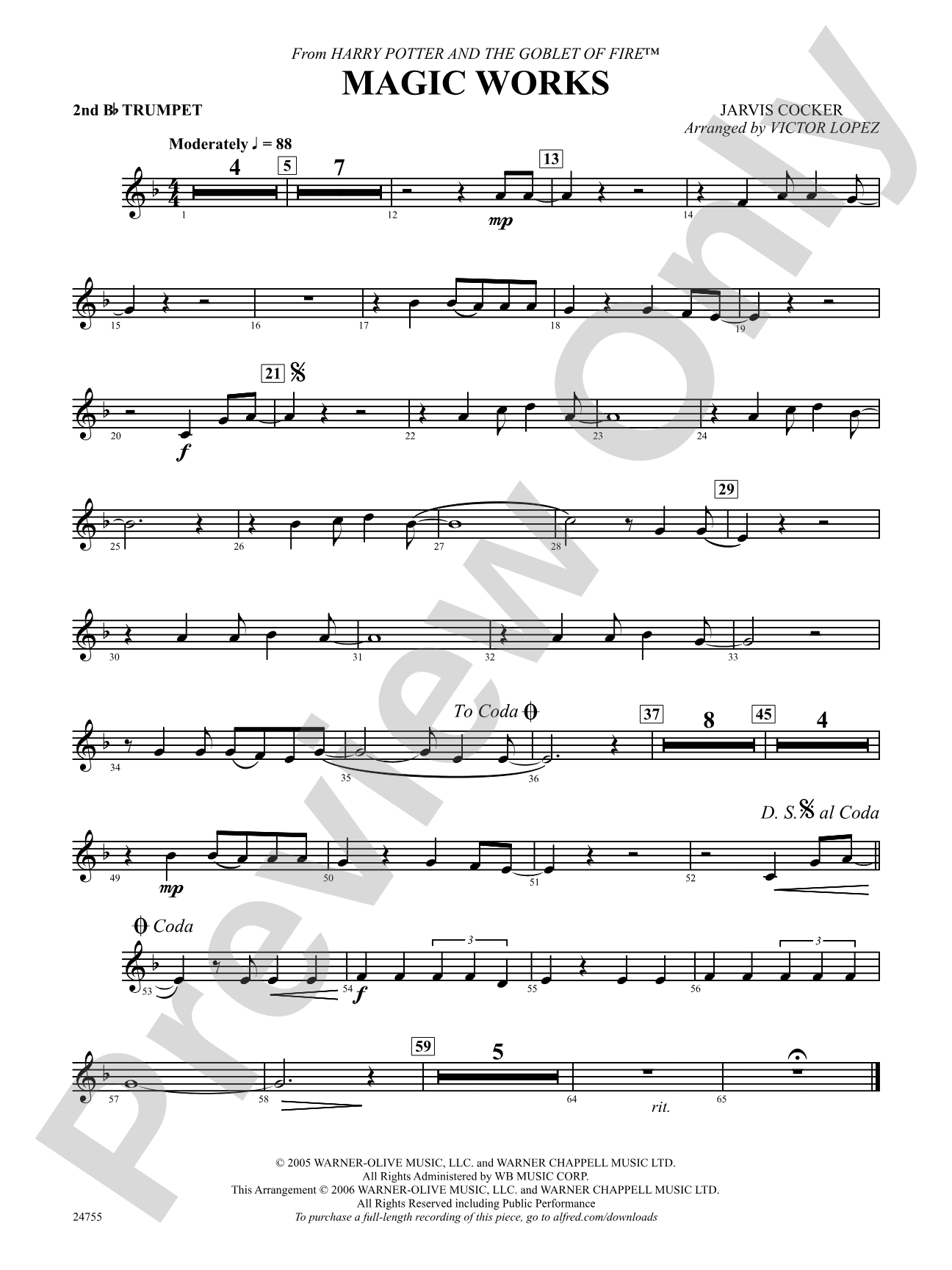 Magic Works (from Harry Potter and the Goblet of Fire): 2nd B-flat Trumpet