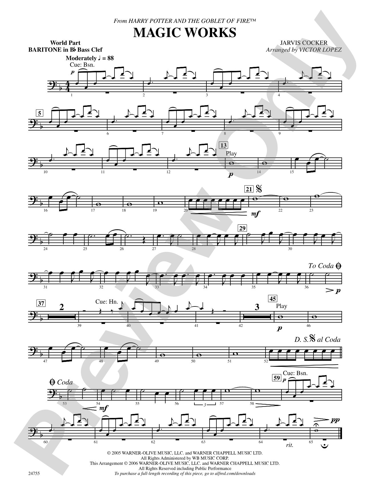 Magic Works (from Harry Potter and the Goblet of Fire): (wp) B-flat Baritone B.C.