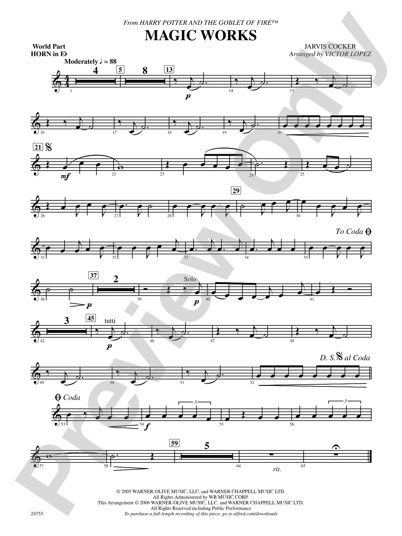 Magic Works (from Harry Potter and the Goblet of Fire): (wp) 1st Horn in E-flat
