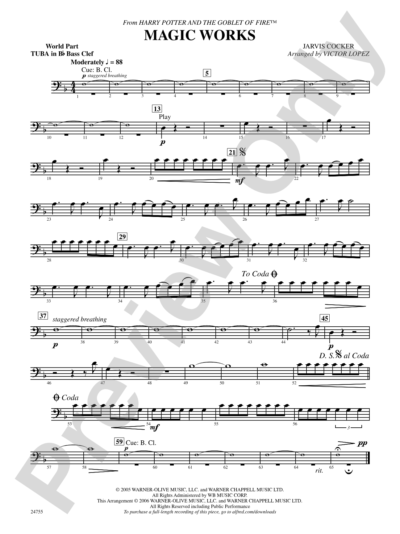 Magic Works (from Harry Potter and the Goblet of Fire): (wp) B-flat Tuba B.C.