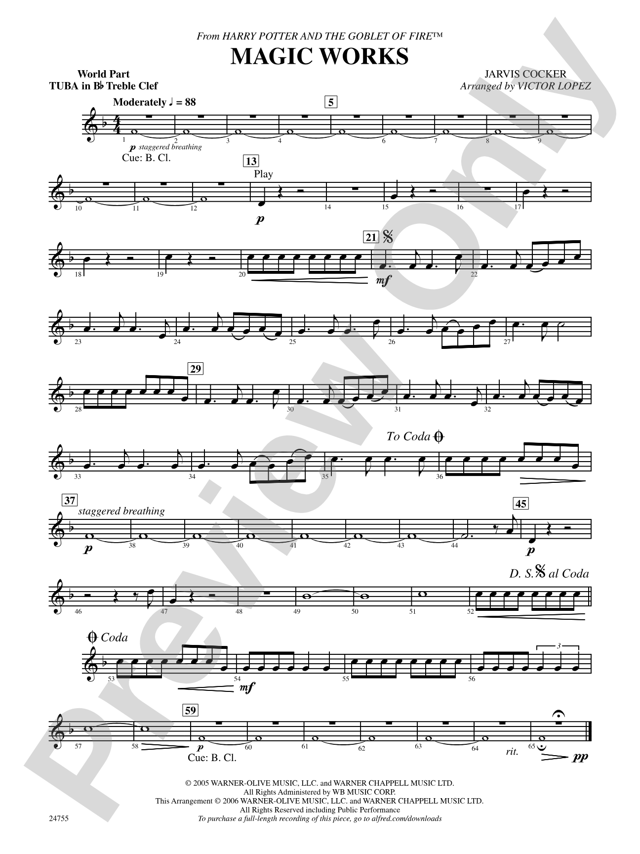 Magic Works (from Harry Potter and the Goblet of Fire): (wp) B-flat Tuba T.C.