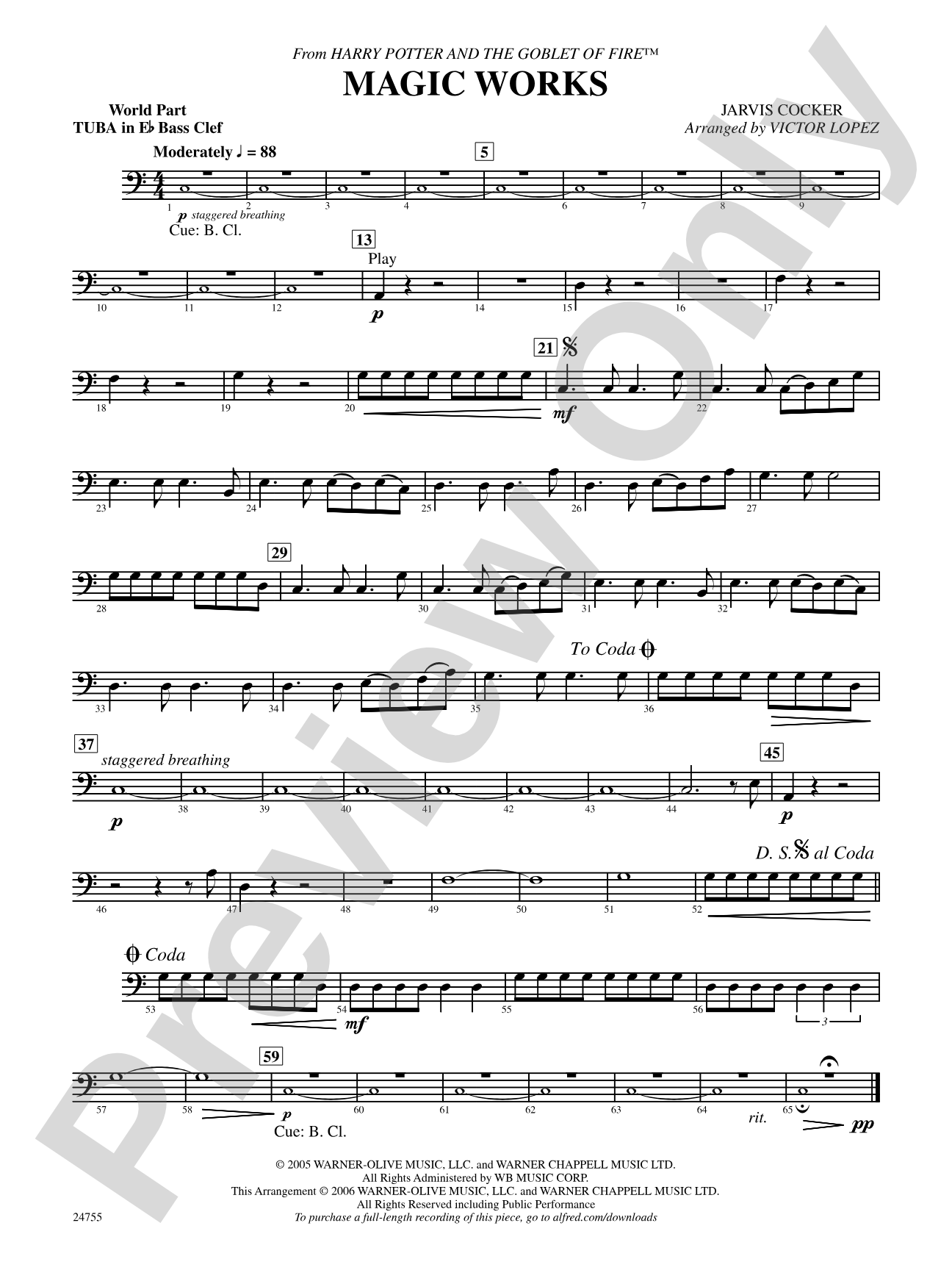 Magic Works (from Harry Potter and the Goblet of Fire): (wp) E-flat Tuba B.C.