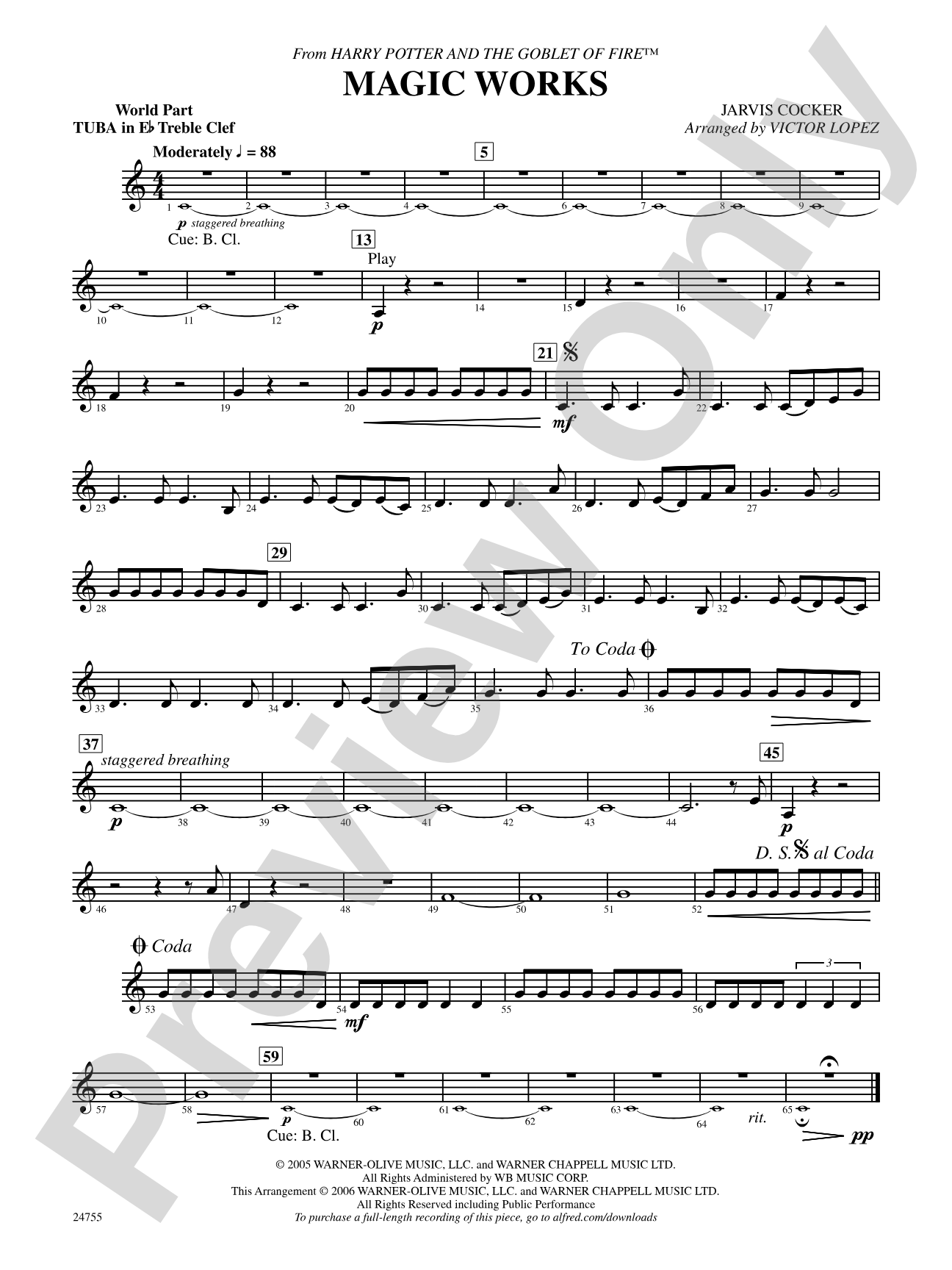 Magic Works (from Harry Potter and the Goblet of Fire): (wp) E-flat Tuba T.C.
