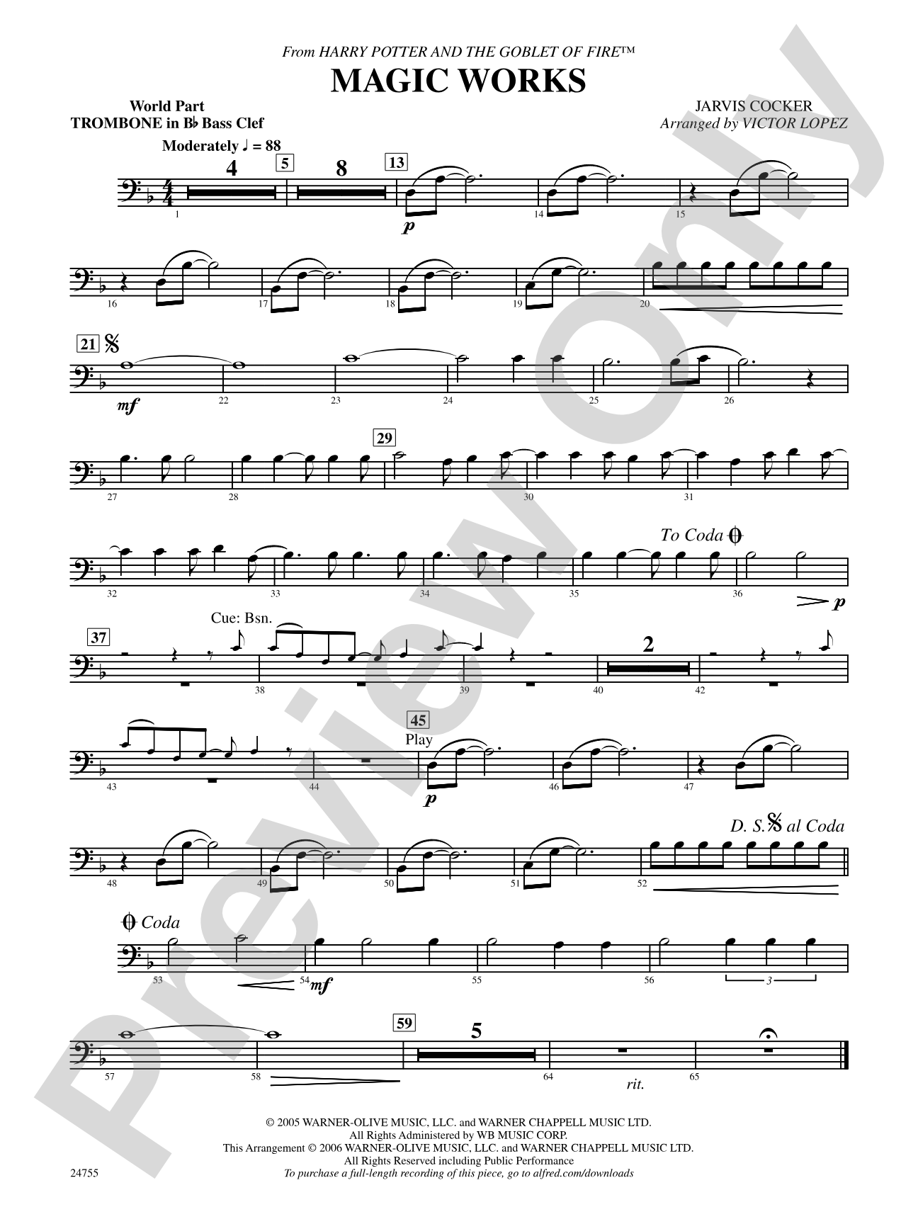 Magic Works (from Harry Potter and the Goblet of Fire): (wp) Bb Trombone B.C. 1