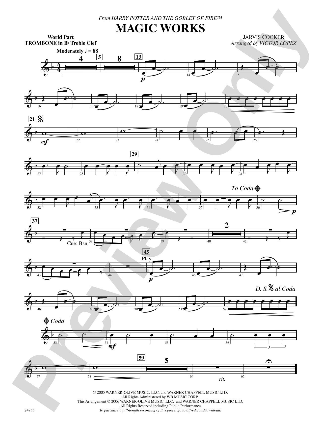 Magic Works (from Harry Potter and the Goblet of Fire): (wp) Bb Trombone T.C. 1