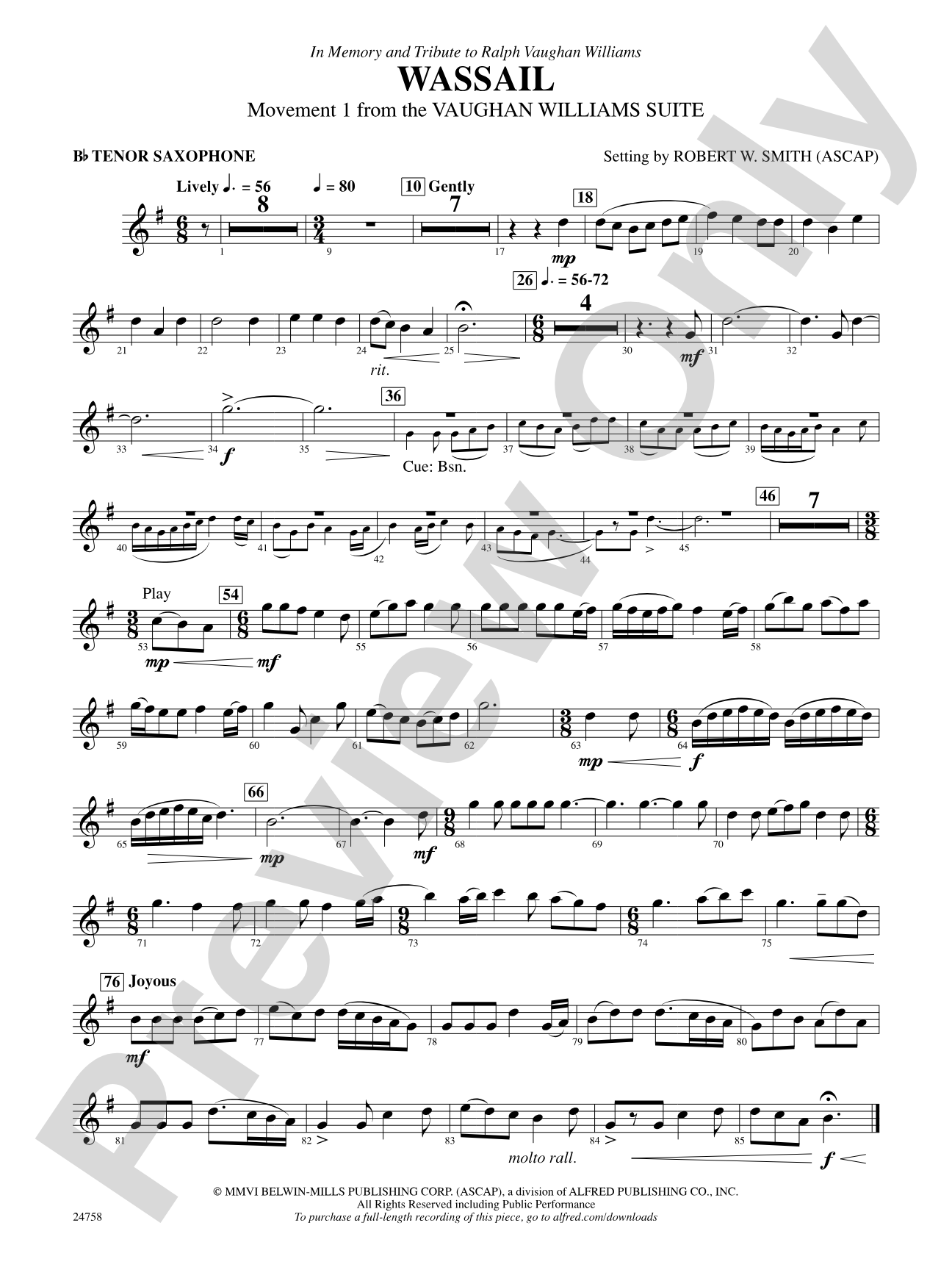 Wassail: B-flat Tenor Saxophone