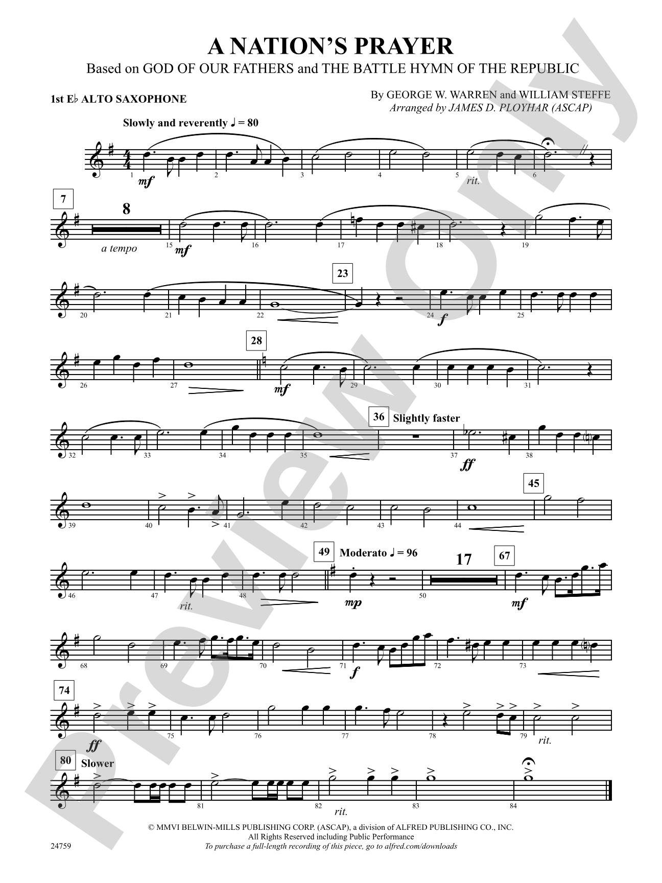 A Nation's Prayer (Based on "God of Our Fathers" and "The Battle Hymn of the Republic"): E-flat Alto Saxophone