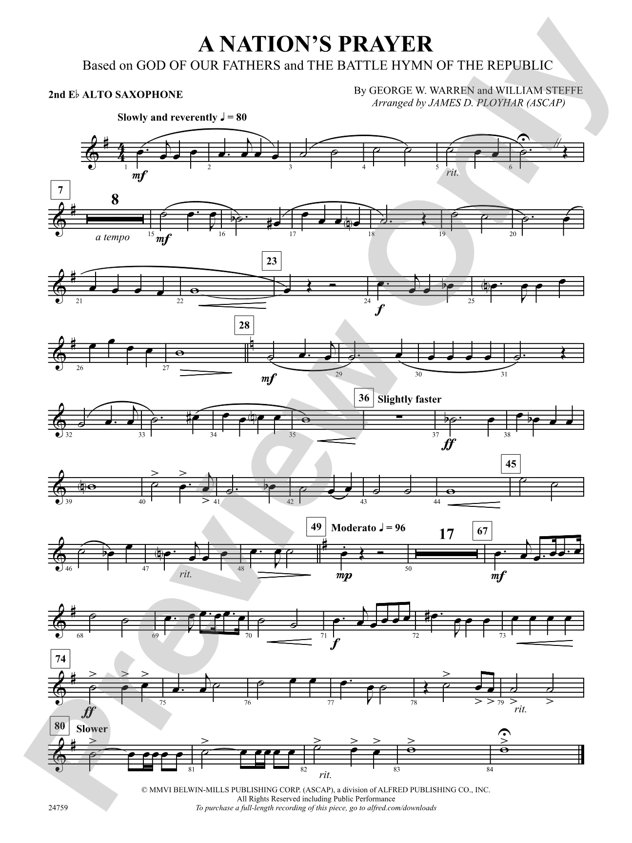 A Nation's Prayer (Based on "God of Our Fathers" and "The Battle Hymn of the Republic"): 2nd E-flat Alto Saxophone