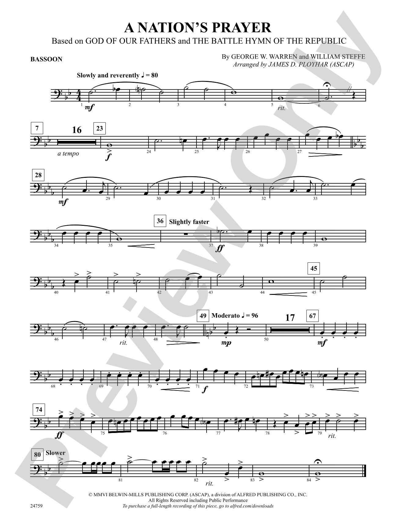 A Nation's Prayer (Based on "God of Our Fathers" and "The Battle Hymn of the Republic"): Bassoon