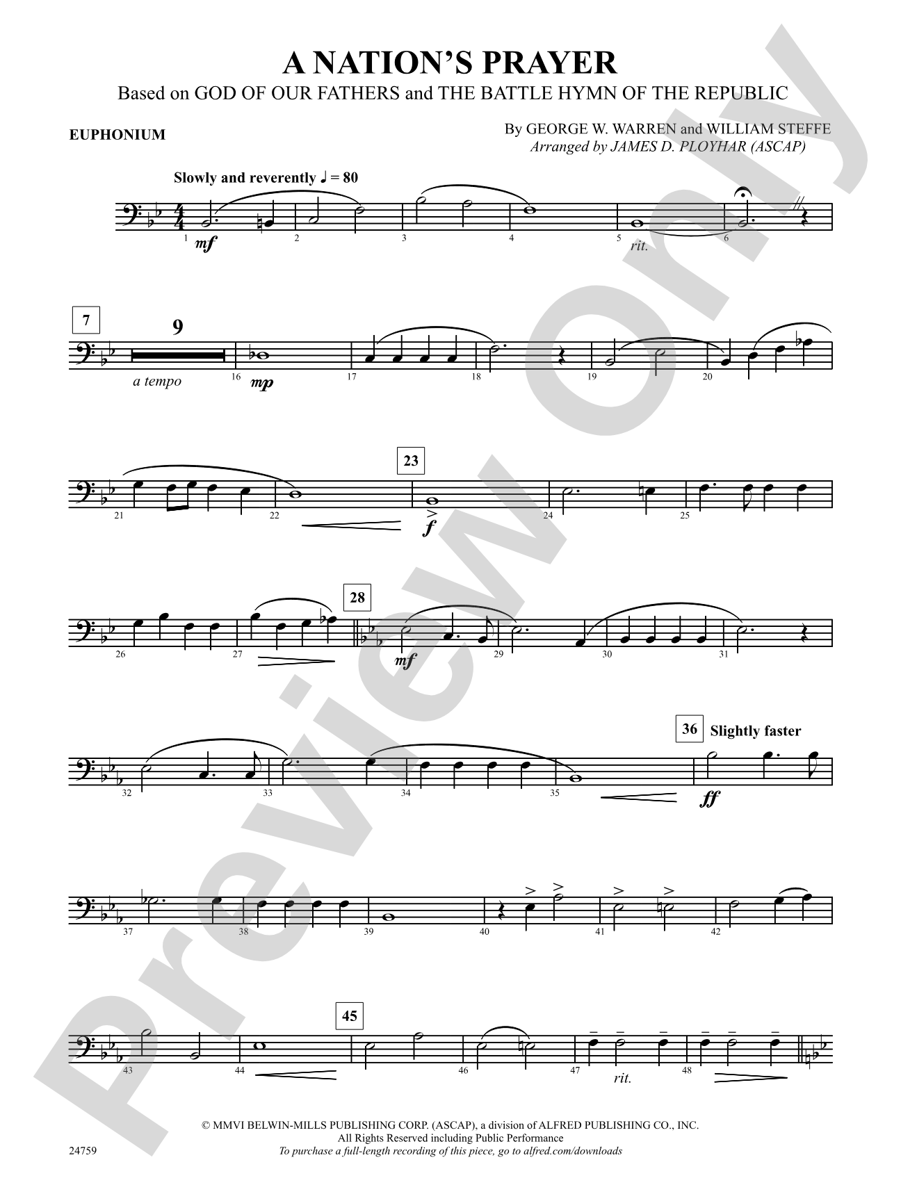 A Nation's Prayer (Based on "God of Our Fathers" and "The Battle Hymn of the Republic"): Baritone B.C.