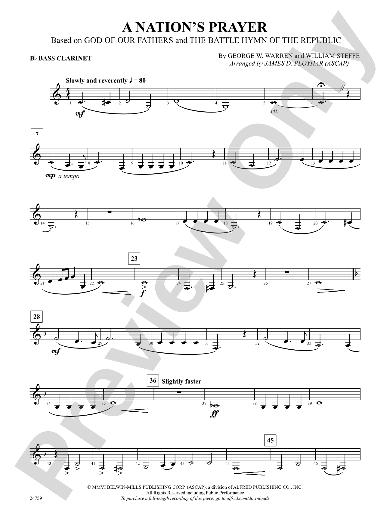 A Nation's Prayer (Based on "God of Our Fathers" and "The Battle Hymn of the Republic"): B-flat Bass Clarinet