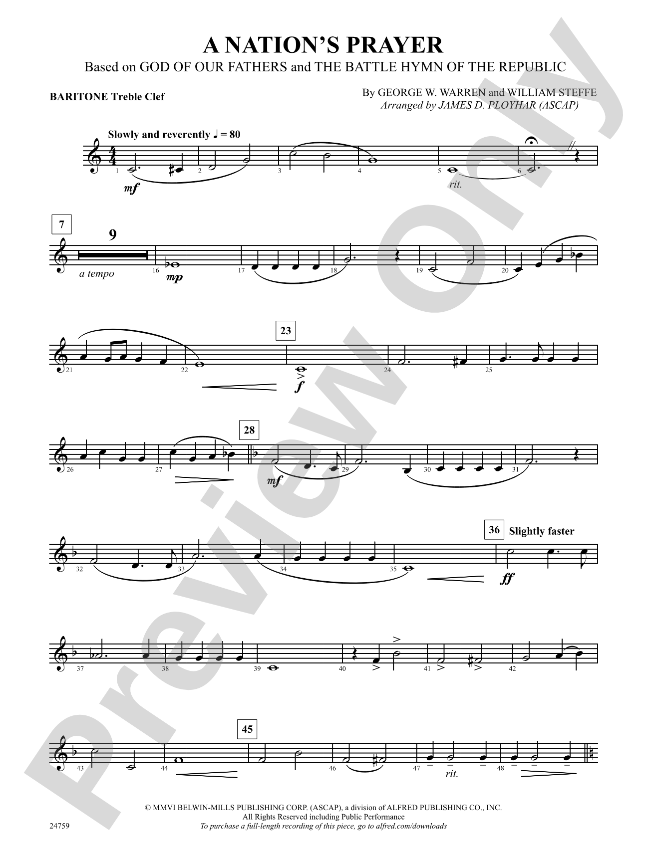 A Nation's Prayer (Based on "God of Our Fathers" and "The Battle Hymn of the Republic"): Baritone T.C.