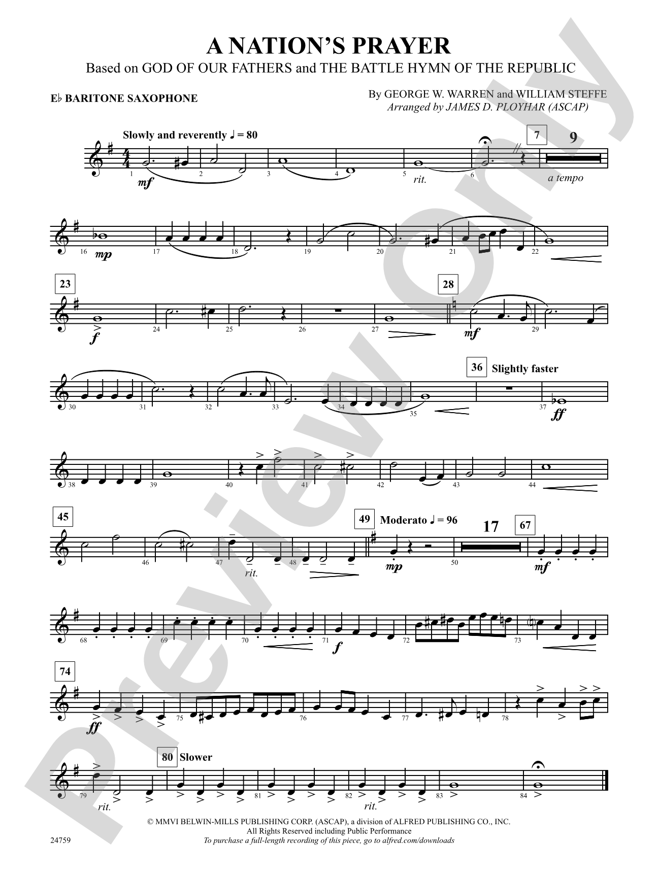 A Nation's Prayer (Based on "God of Our Fathers" and "The Battle Hymn of the Republic"): E-flat Baritone Saxophone