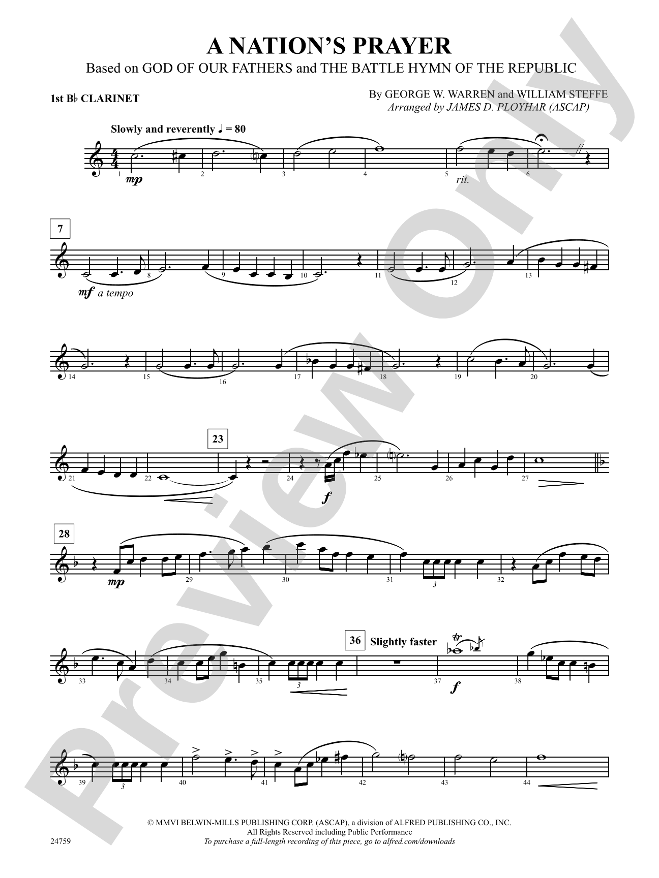 A Nation's Prayer (Based on "God of Our Fathers" and "The Battle Hymn of the Republic"): 1st B-flat Clarinet