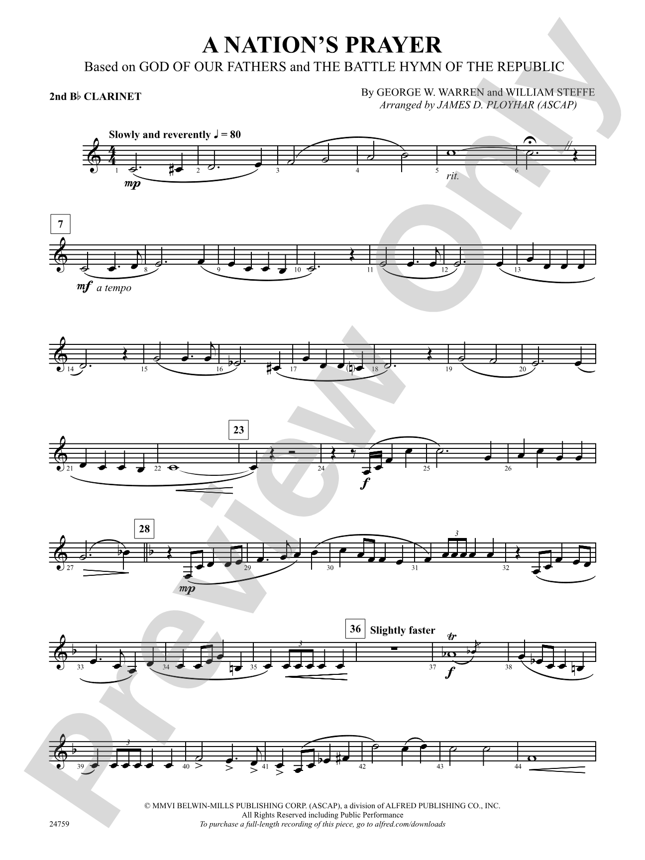 A Nation's Prayer (Based on "God of Our Fathers" and "The Battle Hymn of the Republic"): 2nd B-flat Clarinet