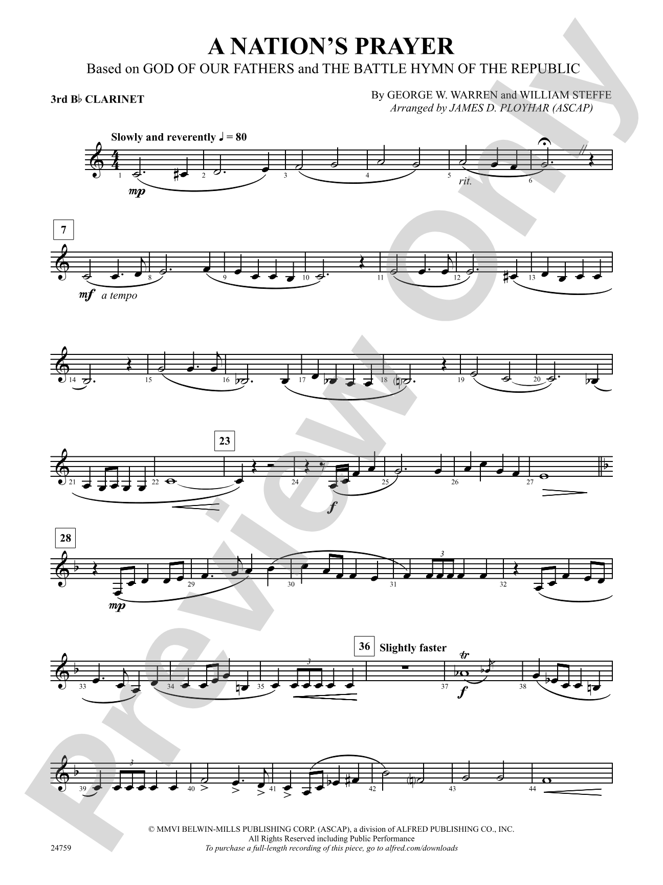 A Nation's Prayer (Based on "God of Our Fathers" and "The Battle Hymn of the Republic"): 3rd B-flat Clarinet