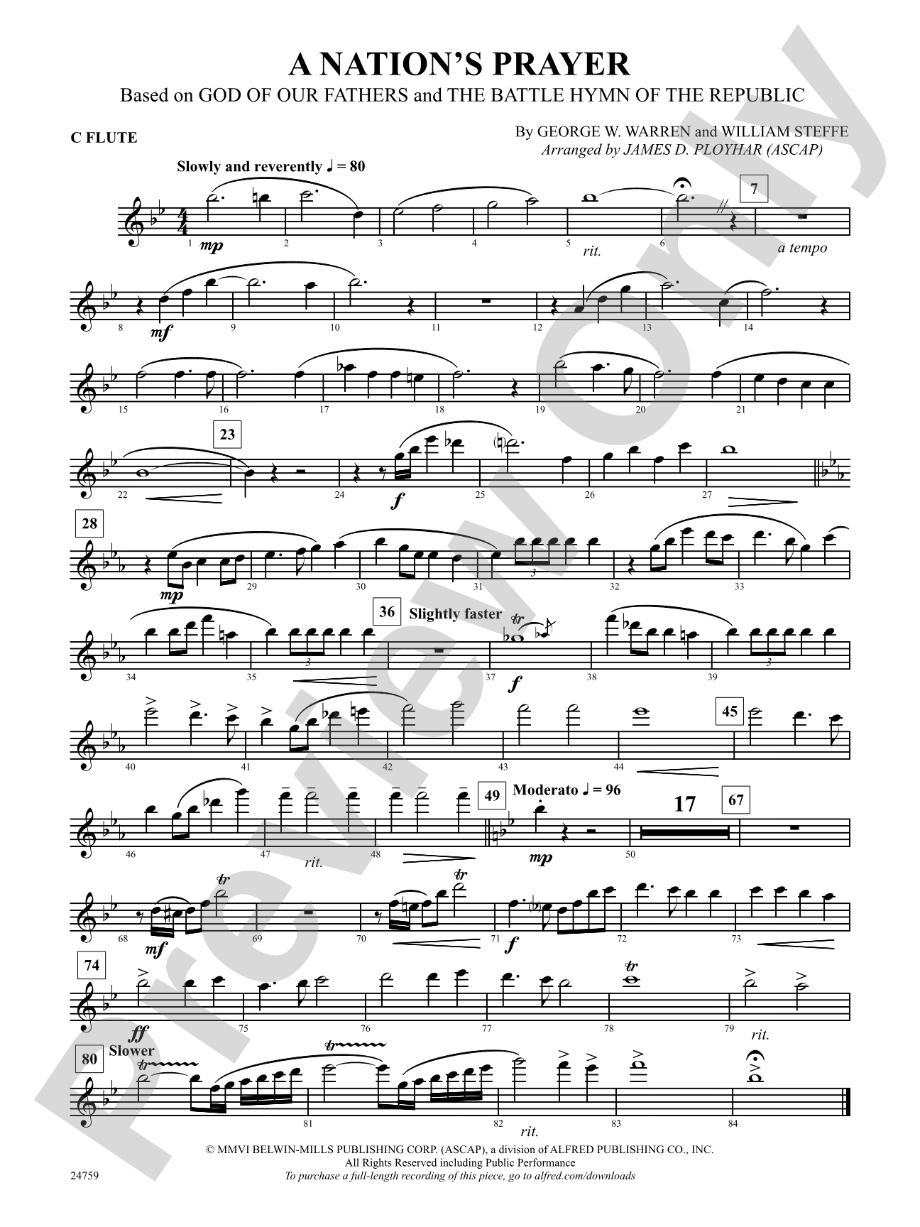 A Nation's Prayer (Based on "God of Our Fathers" and "The Battle Hymn of the Republic"): Flute