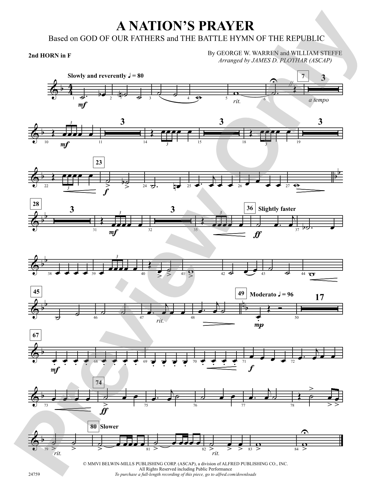 A Nation's Prayer (Based on "God of Our Fathers" and "The Battle Hymn of the Republic"): 1st F Horn