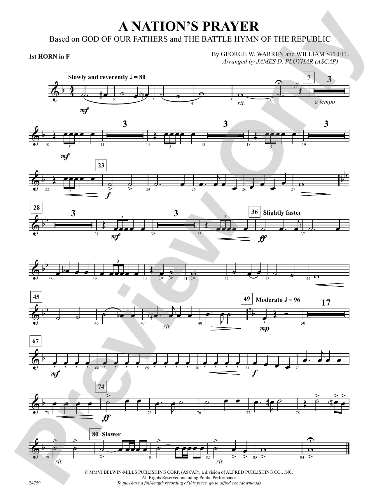 A Nation's Prayer (Based on "God of Our Fathers" and "The Battle Hymn of the Republic"): 2nd F Horn