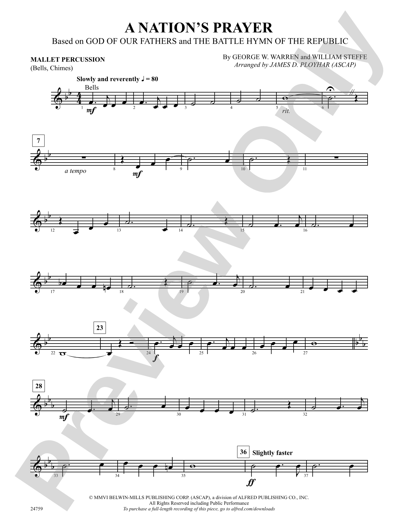 A Nation's Prayer (Based on "God of Our Fathers" and "The Battle Hymn of the Republic"): Mallets