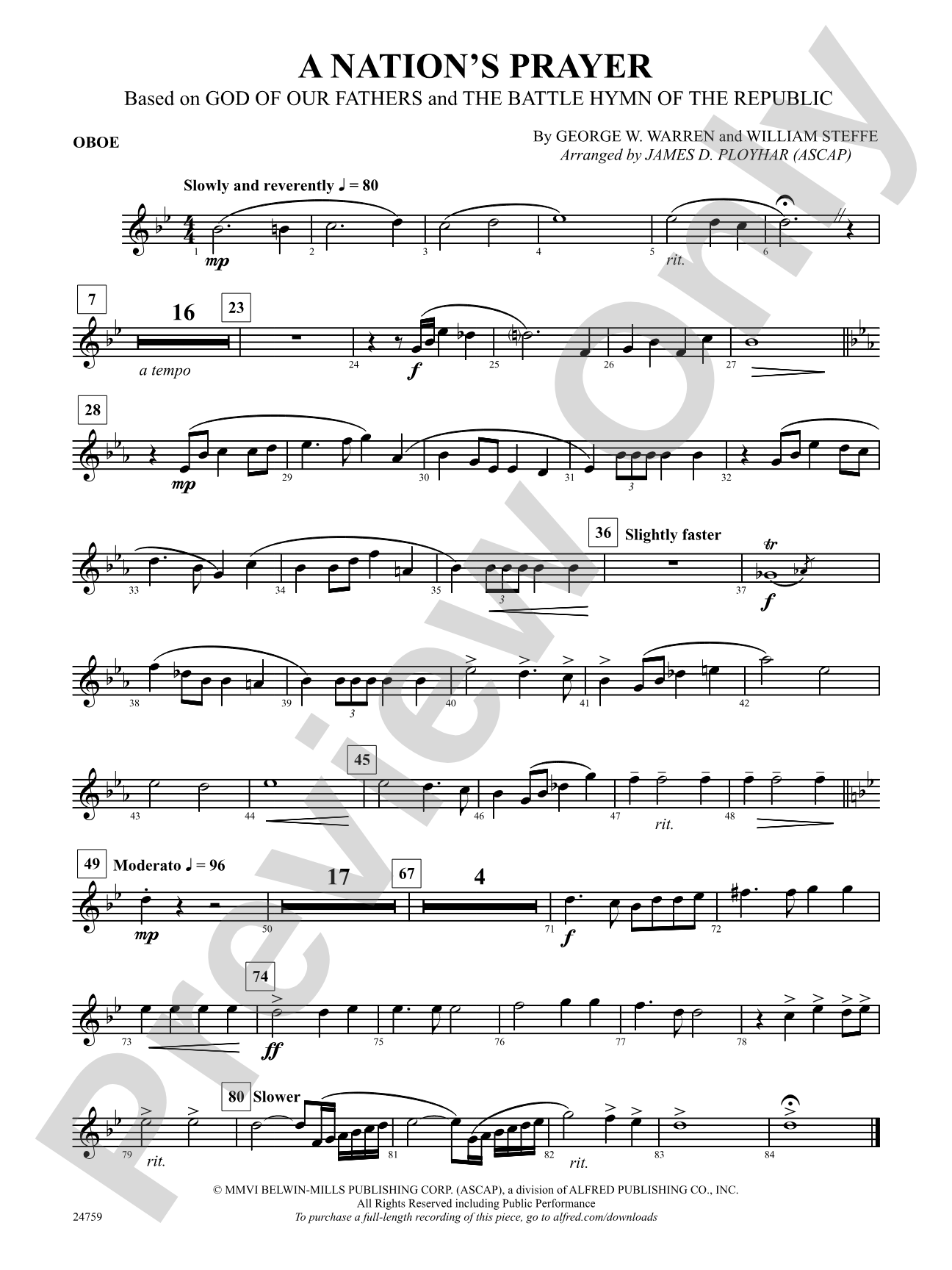A Nation's Prayer (Based on "God of Our Fathers" and "The Battle Hymn of the Republic"): Oboe