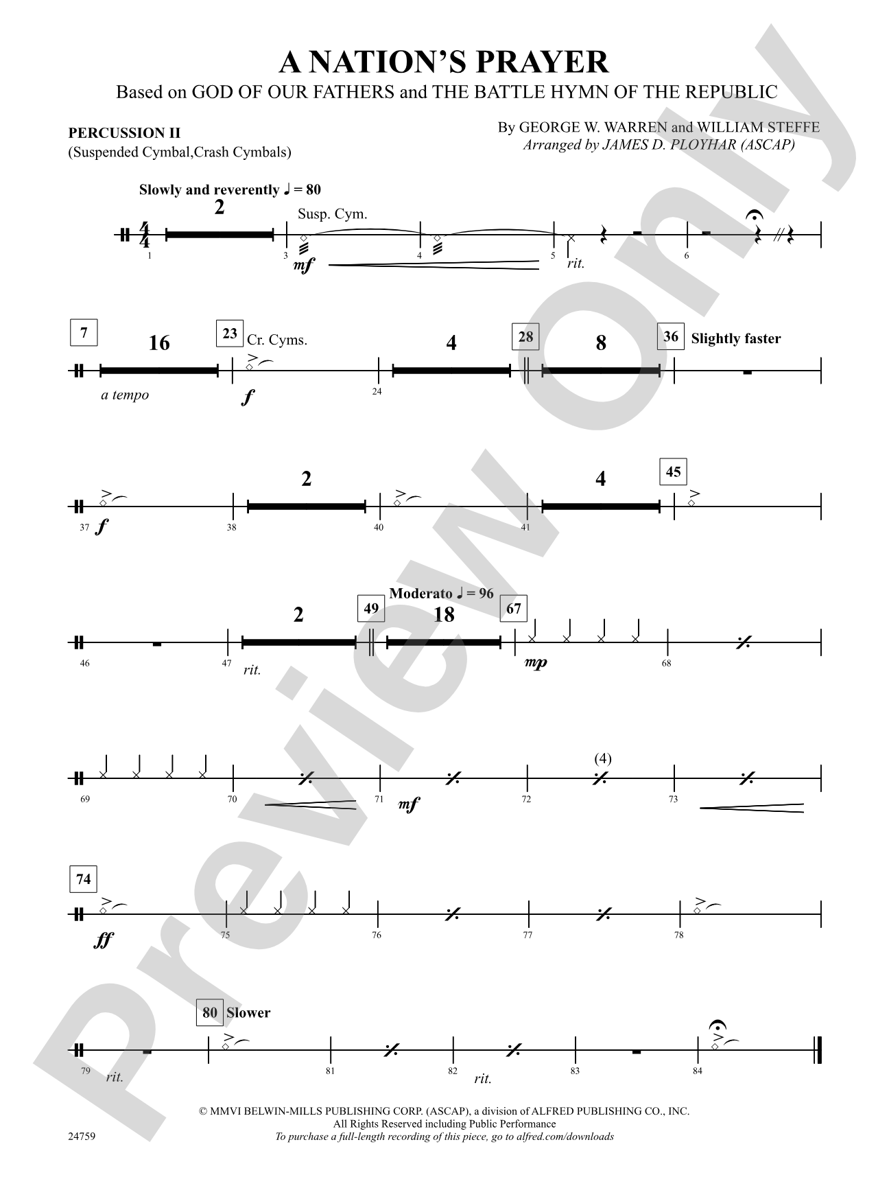 A Nation's Prayer (Based on "God of Our Fathers" and "The Battle Hymn of the Republic"): 2nd Percussion