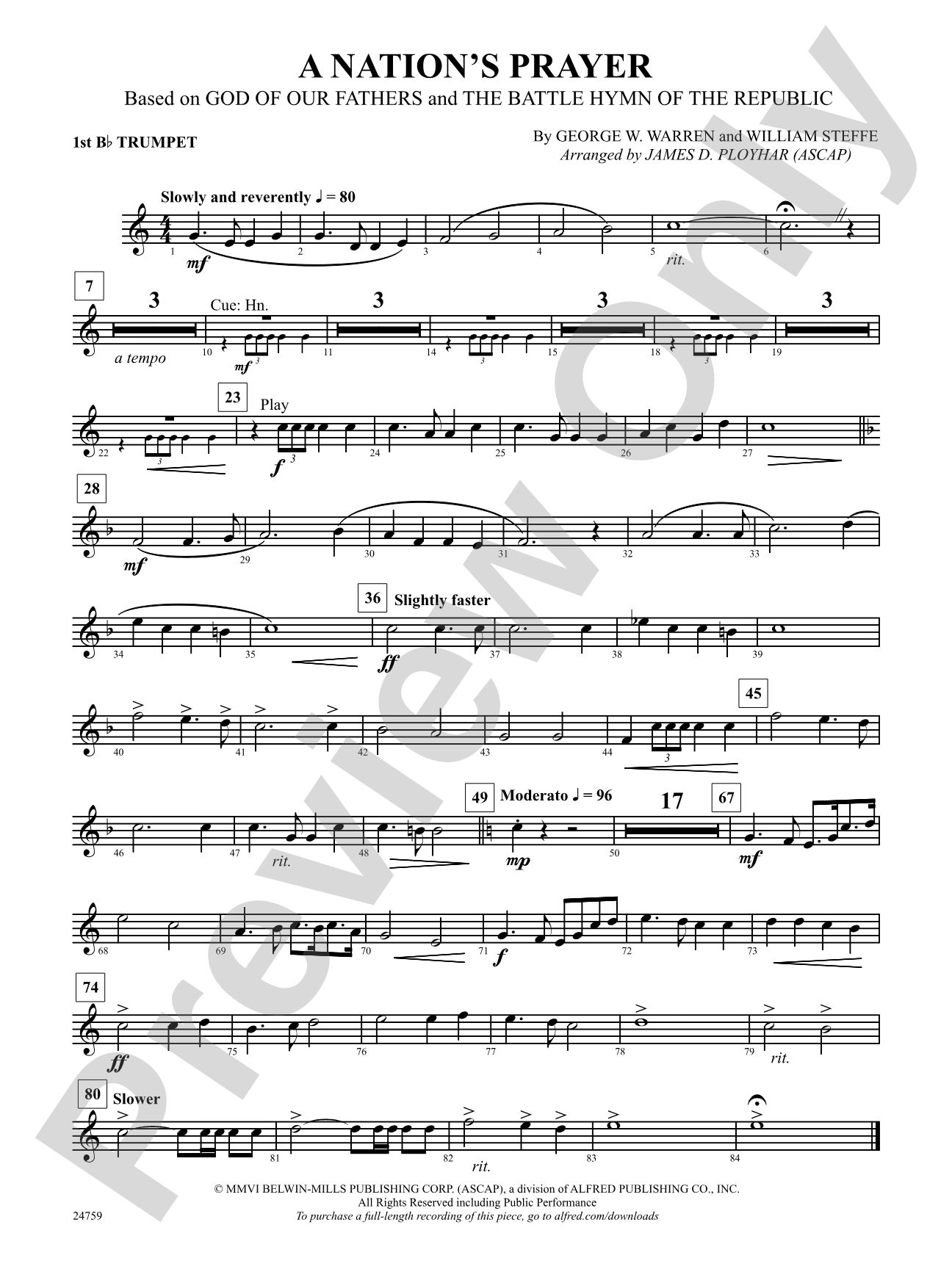 A Nation's Prayer (Based on "God of Our Fathers" and "The Battle Hymn of the Republic"): 1st B-flat Trumpet