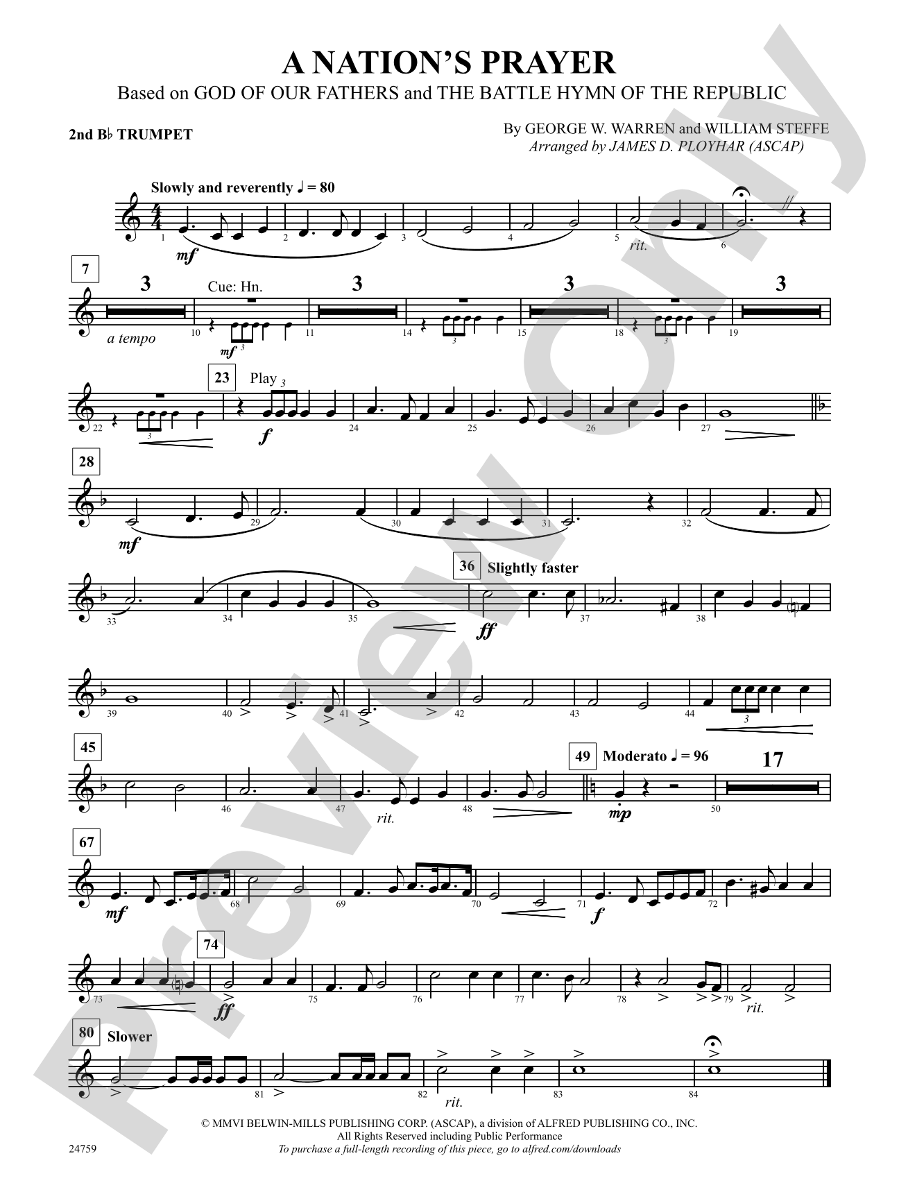 A Nation's Prayer (Based on "God of Our Fathers" and "The Battle Hymn of the Republic"): 2nd B-flat Trumpet