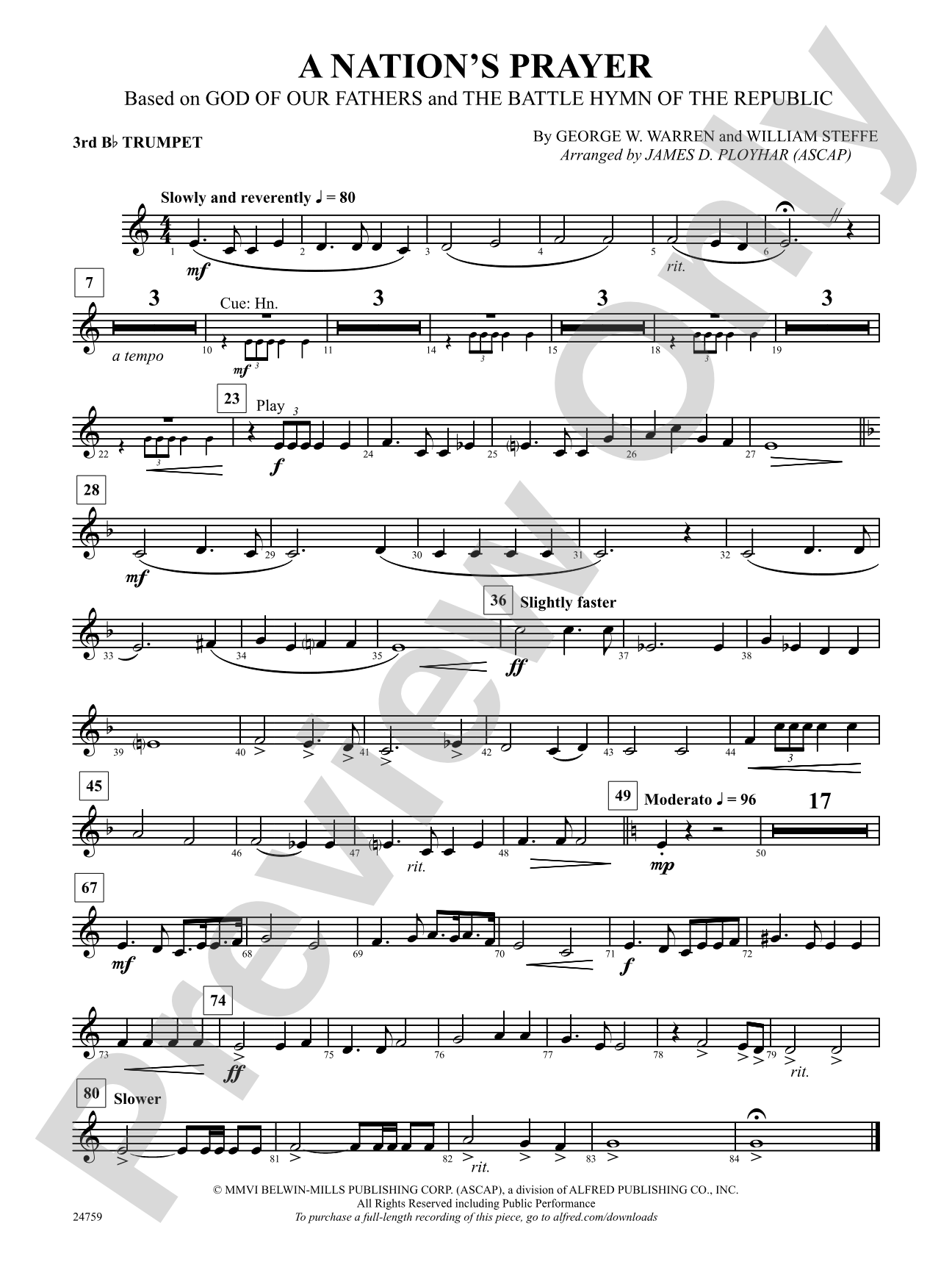 A Nation's Prayer (Based on "God of Our Fathers" and "The Battle Hymn of the Republic"): 3rd B-flat Trumpet
