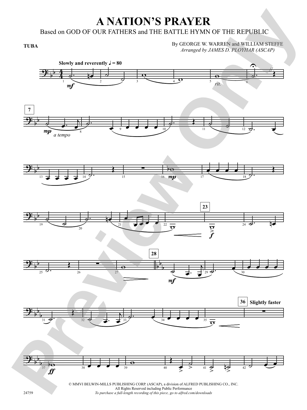 A Nation's Prayer (Based on "God of Our Fathers" and "The Battle Hymn of the Republic"): Tuba