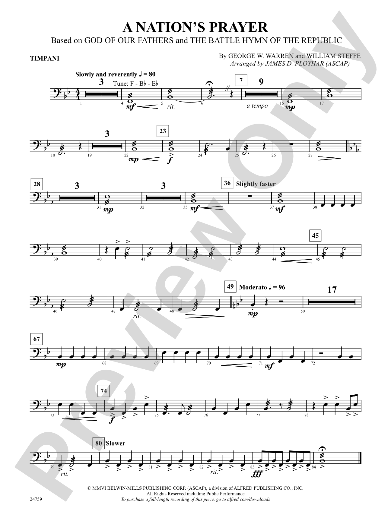 A Nation's Prayer (Based on "God of Our Fathers" and "The Battle Hymn of the Republic"): Timpani