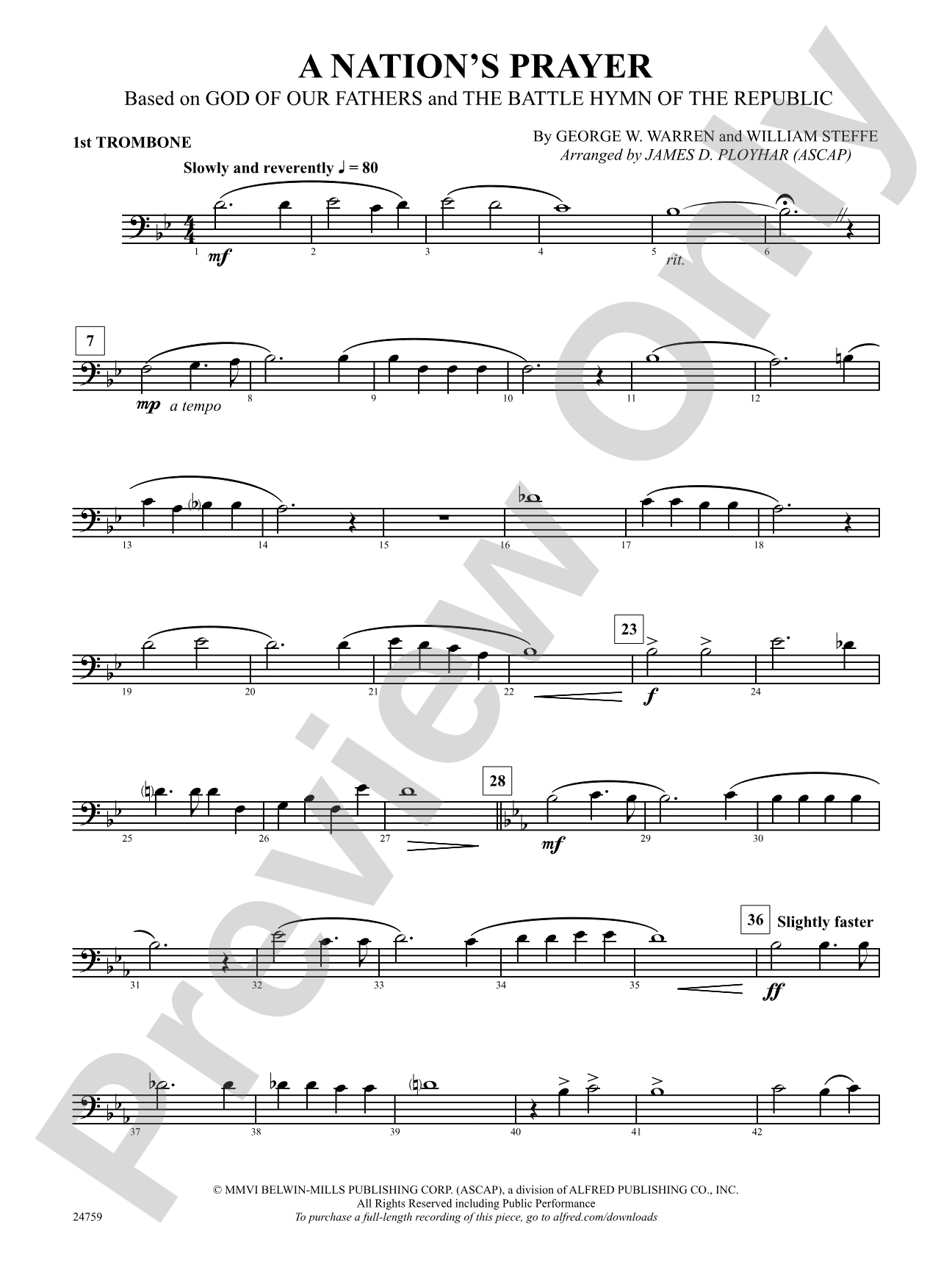 A Nation's Prayer (Based on "God of Our Fathers" and "The Battle Hymn of the Republic"): 1st Trombone