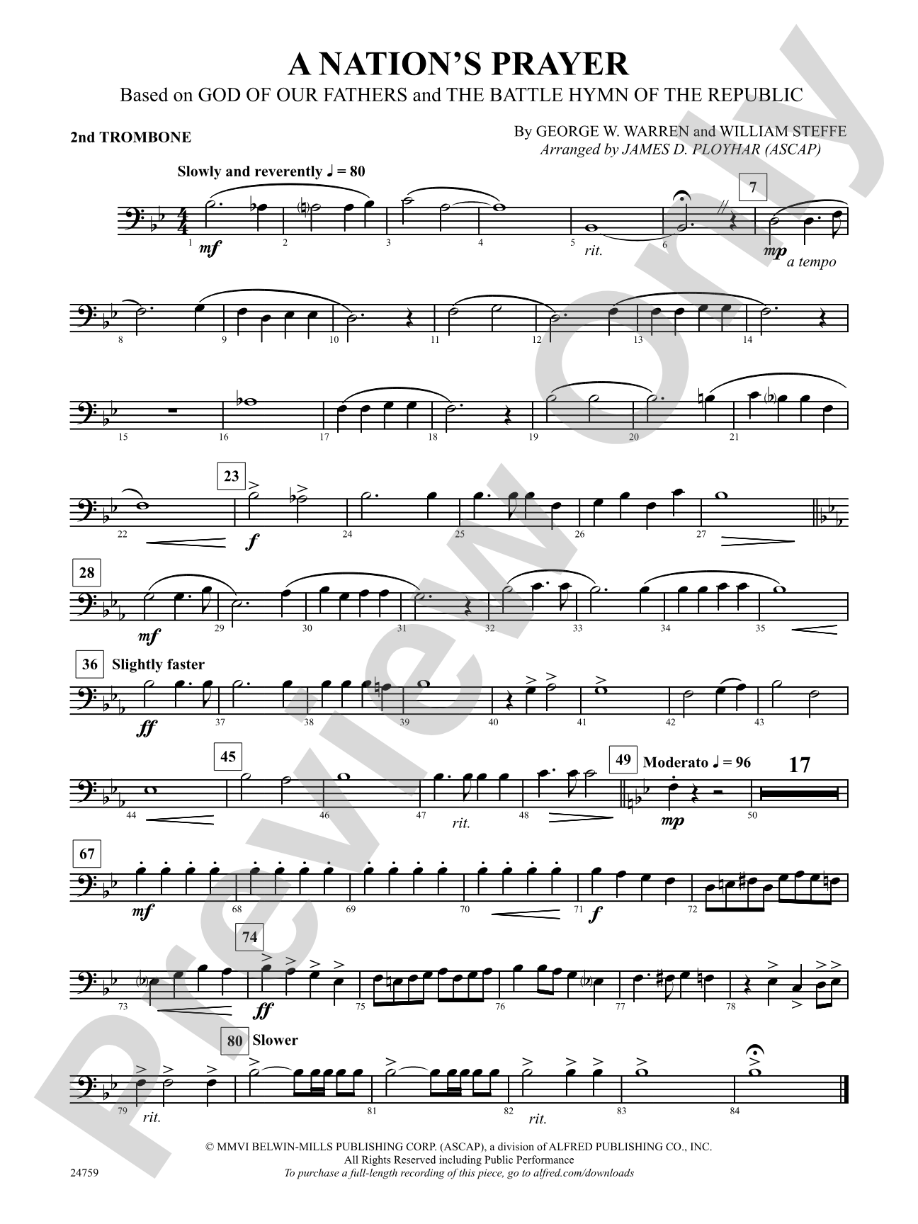 A Nation's Prayer (Based on "God of Our Fathers" and "The Battle Hymn of the Republic"): 2nd Trombone