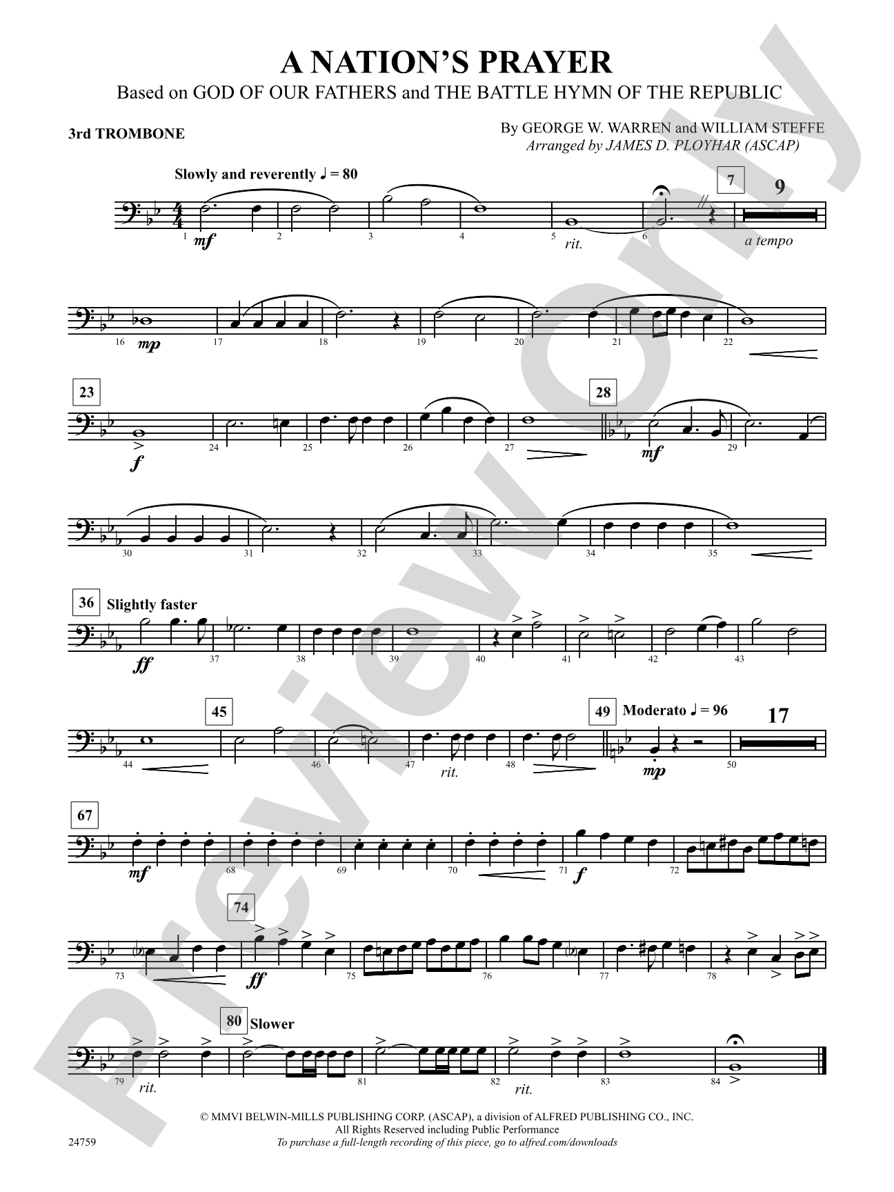 A Nation's Prayer (Based on "God of Our Fathers" and "The Battle Hymn of the Republic"): 3rd Trombone