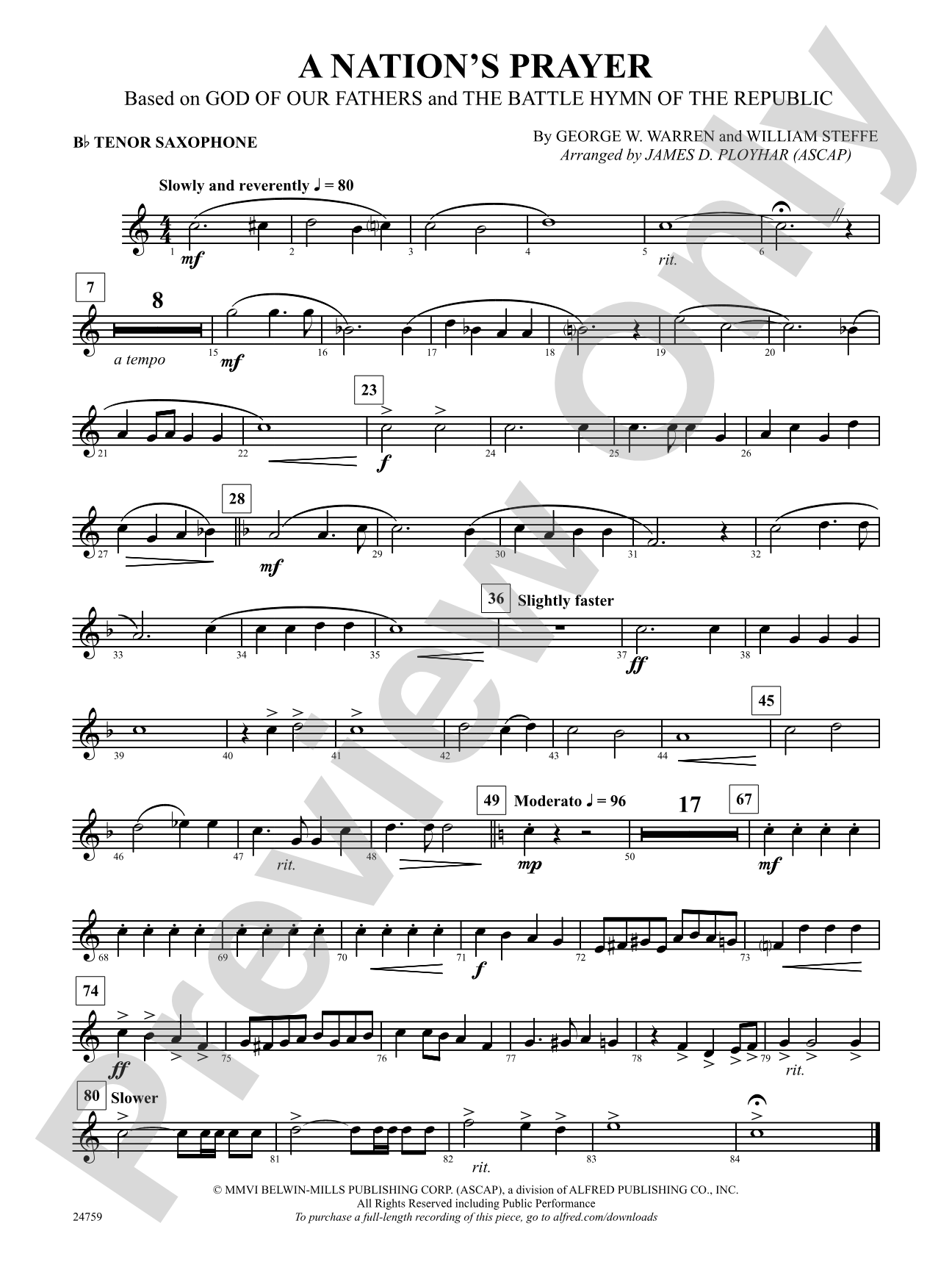 A Nation's Prayer (Based on "God of Our Fathers" and "The Battle Hymn of the Republic"): B-flat Tenor Saxophone
