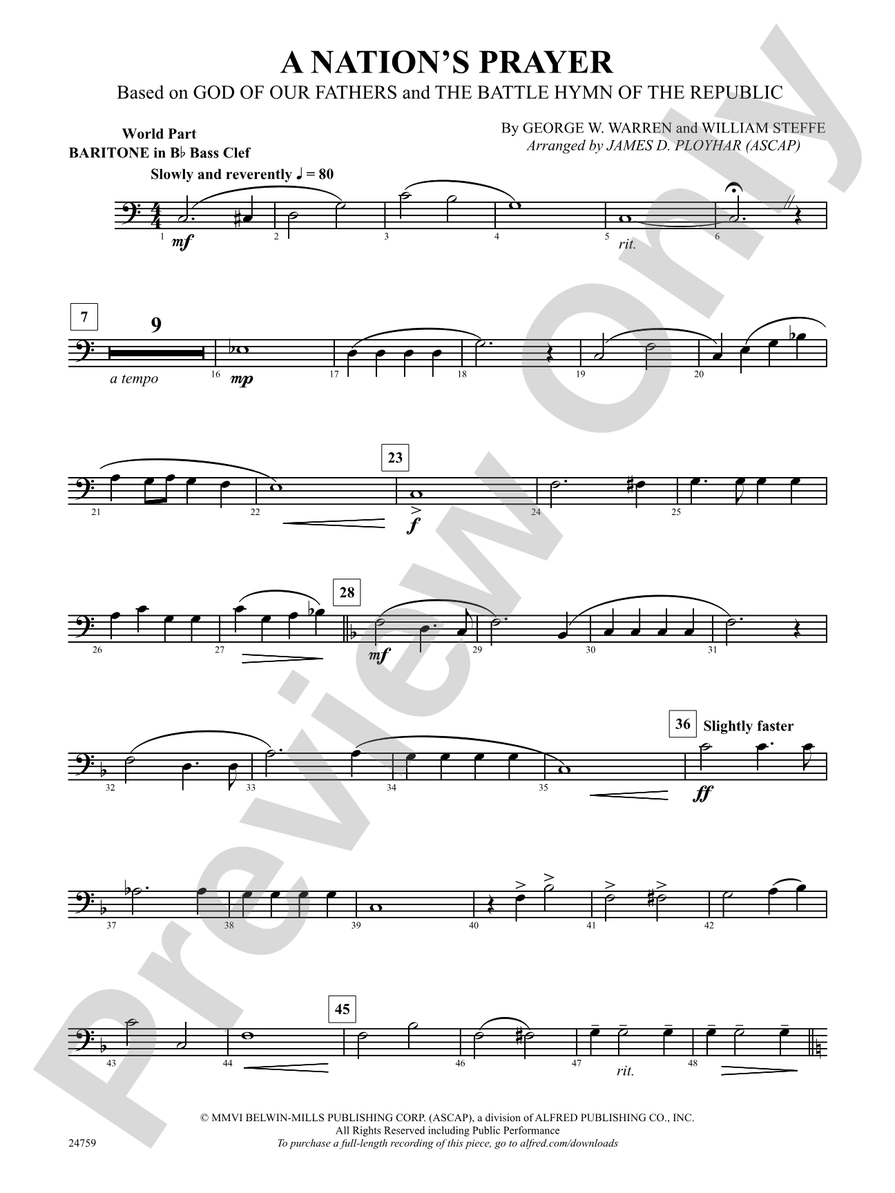 A Nation's Prayer (Based on "God of Our Fathers" and "The Battle Hymn of the Republic"): (wp) B-flat Baritone B.C.