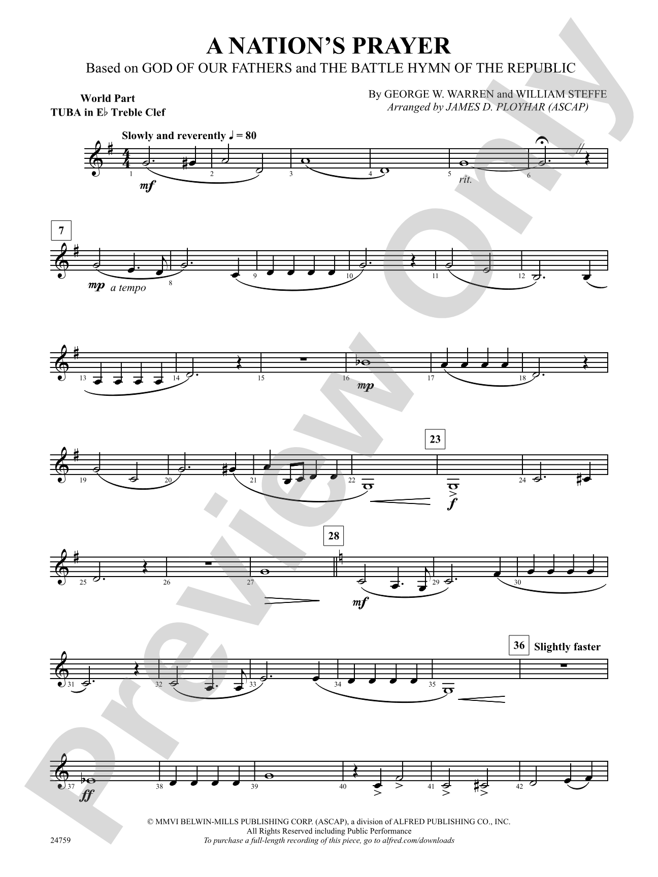 A Nation's Prayer (Based on "God of Our Fathers" and "The Battle Hymn of the Republic"): (wp) E-flat Tuba T.C.