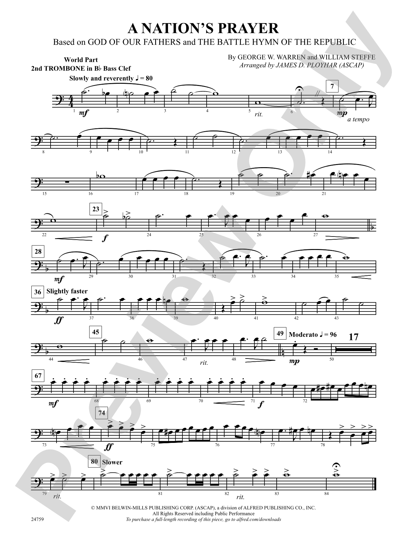 A Nation's Prayer (Based on "God of Our Fathers" and "The Battle Hymn of the Republic"): (wp) 2nd B-flat Trombone B.C.