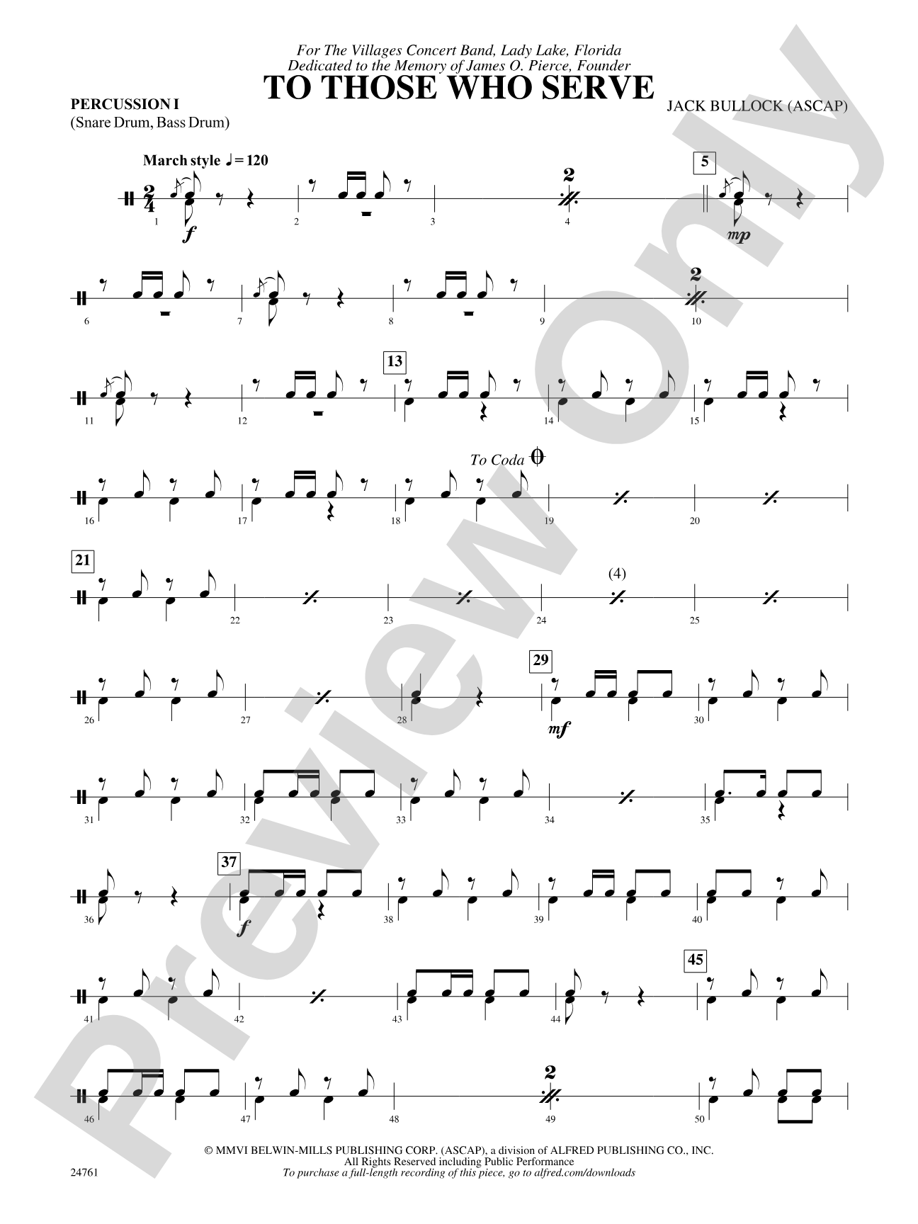 To Those Who Serve: 1st Percussion