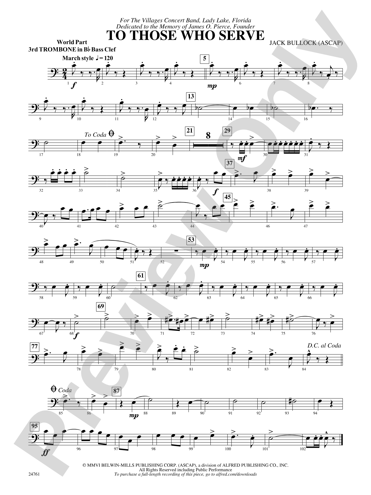 To Those Who Serve: (wp) 3rd B-flat Trombone B.C.