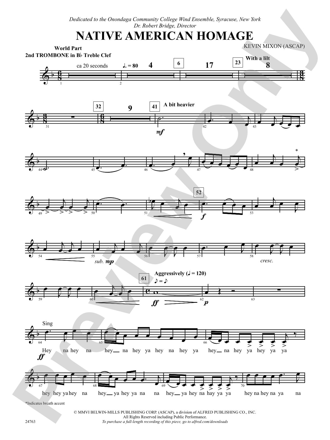 Native American Homage: (wp) 2nd B-flat Trombone T.C.