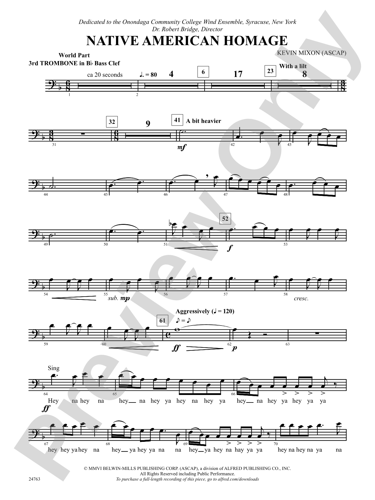 Native American Homage: (wp) 3rd B-flat Trombone B.C.