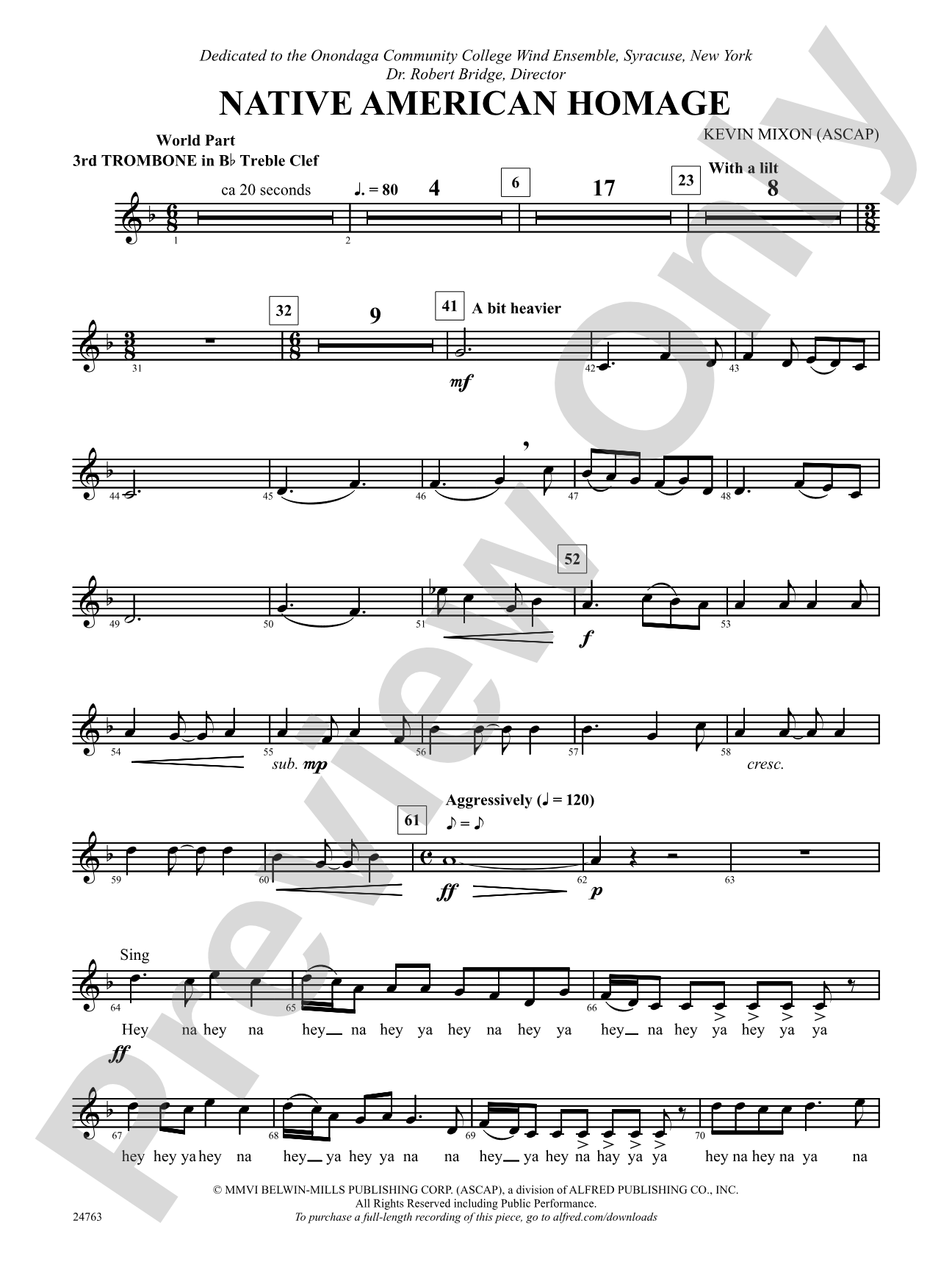 Native American Homage: (wp) 3rd B-flat Trombone T.C.